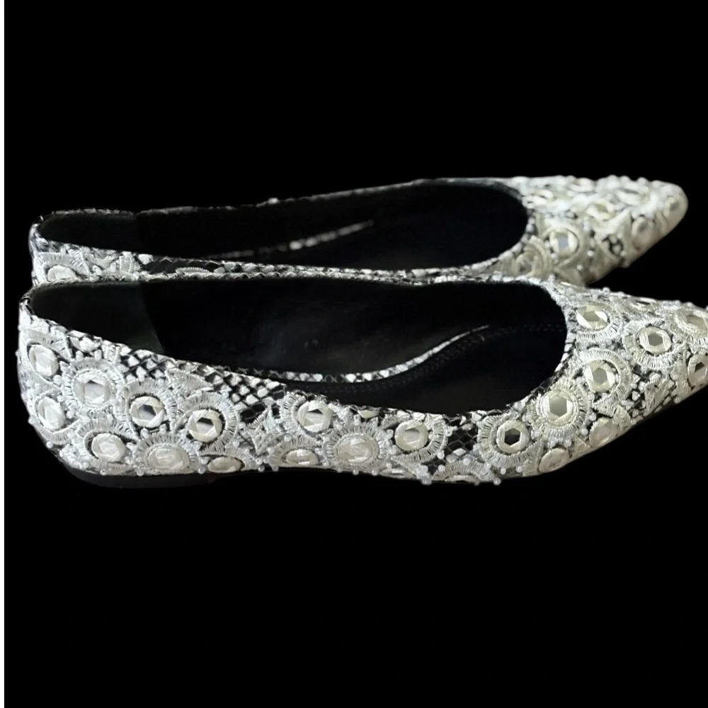 Tory Burch Yasmin Embroidered Mirror Pointed Toe Ballet Flats size 7